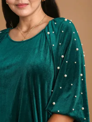 Velvet Top with Pearls - Green FINAL SALE