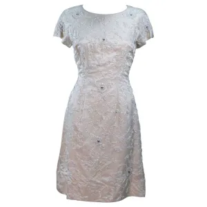 VINTAGE Circa 1960s Ivory Beaded Cocktail Dress Size 8-10