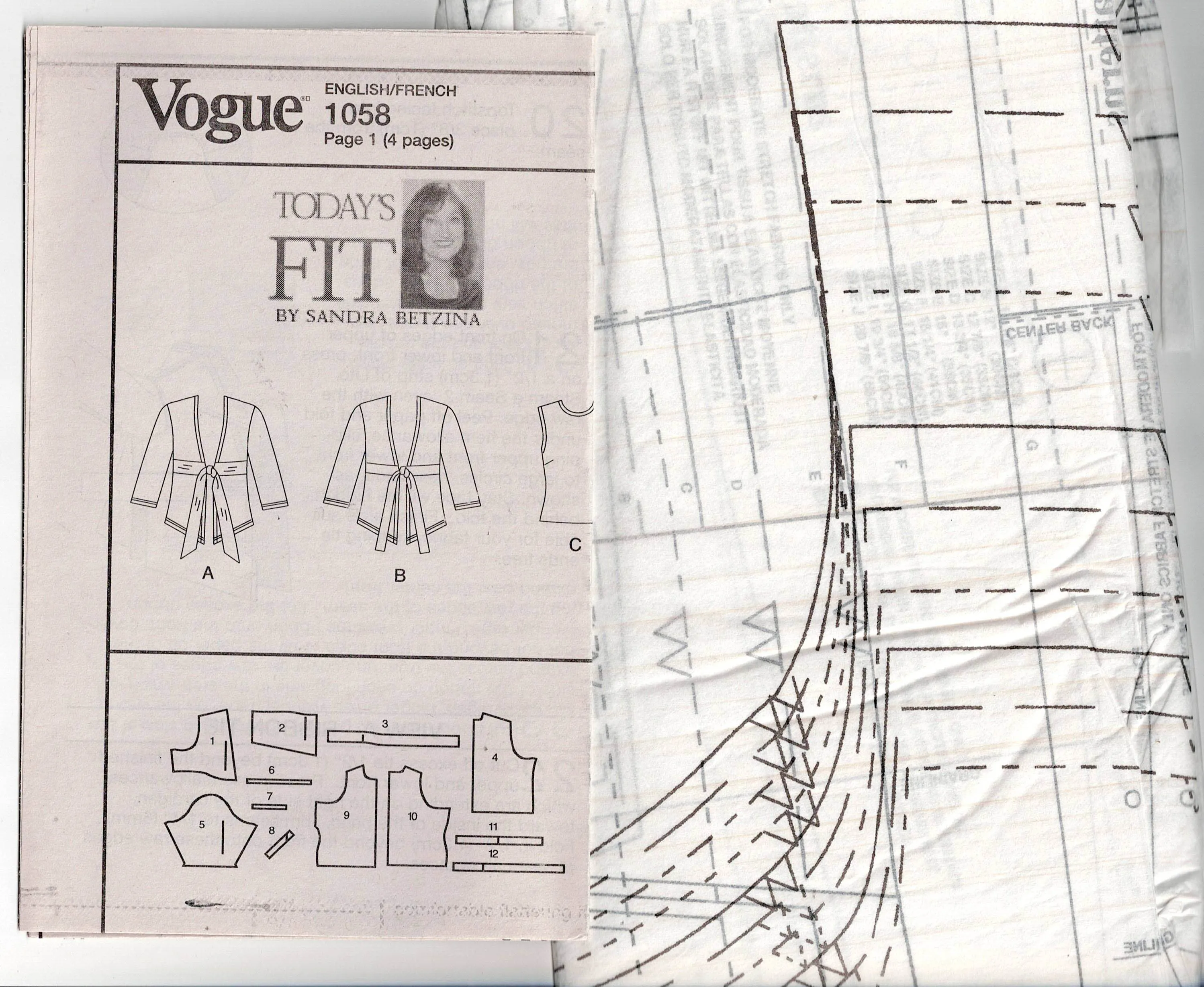 Vogue Original 1058 Today's Fit SANDRA BETZINA Womens Stretch Tie Front Jacket & Tank Top Out Of Print Sewing Pattern Bust 32 - 55 inches UNCUT Factory Folded