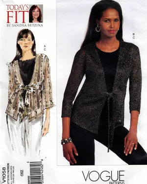 Vogue Original 1058 Today's Fit SANDRA BETZINA Womens Stretch Tie Front Jacket & Tank Top Out Of Print Sewing Pattern Bust 32 - 55 inches UNCUT Factory Folded
