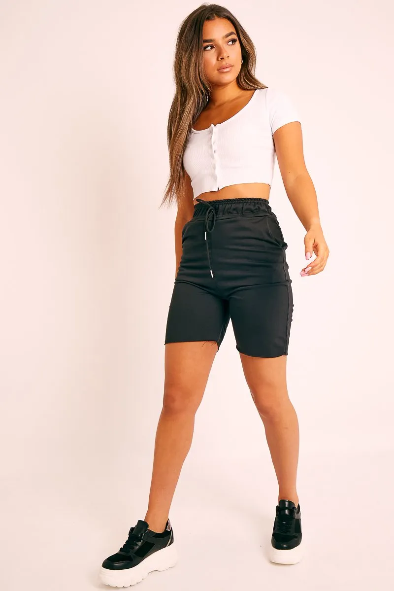 White Button Front Scoop Neck Crop Top - Khiya