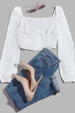 White Lantern Sleeve Blouse
