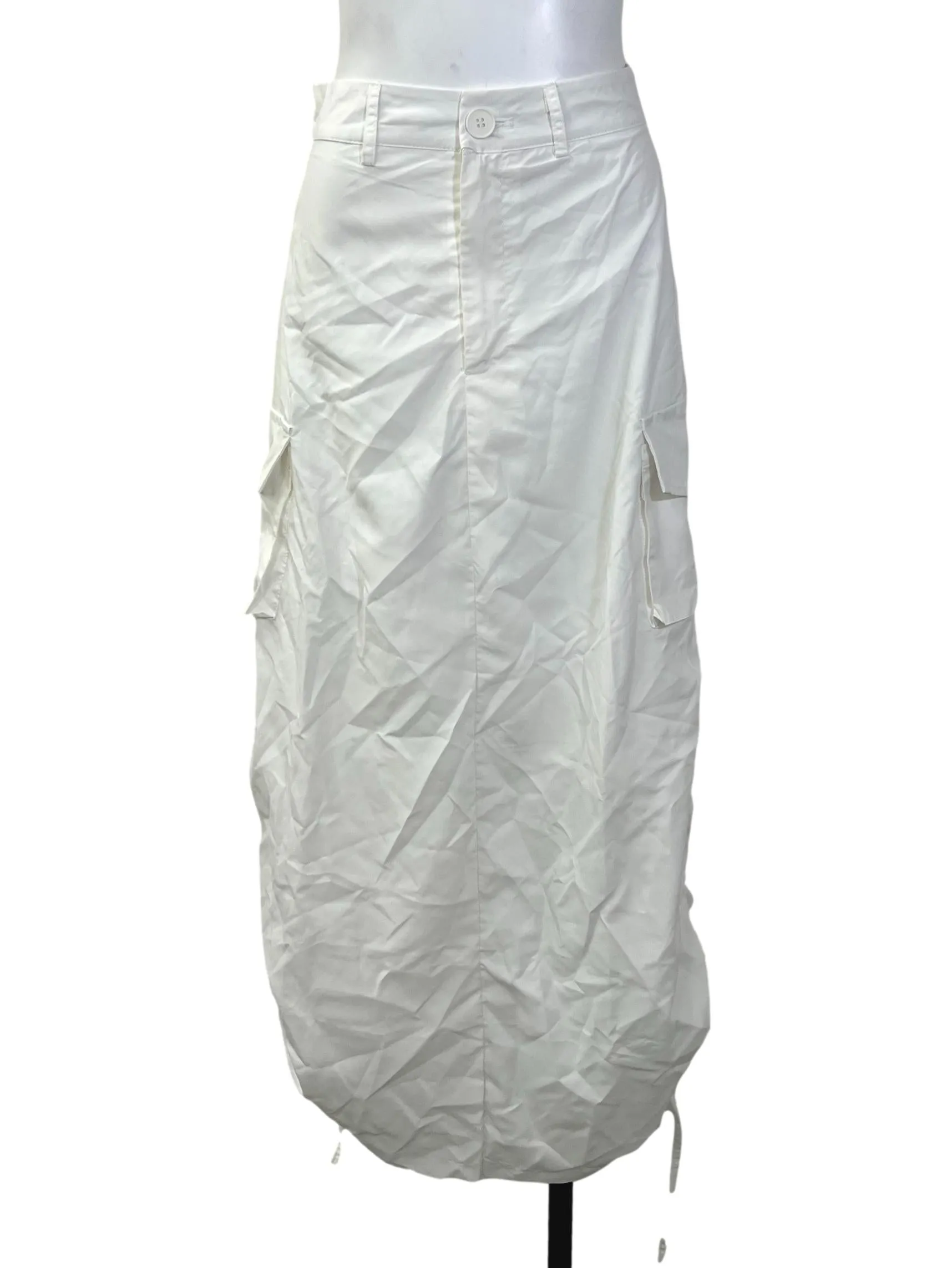White Ruched Cargo Skirt