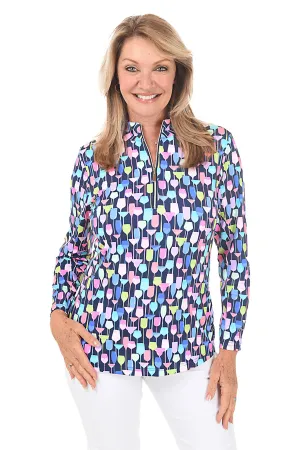 Wine Glasses Mock Neck UPF50  Top