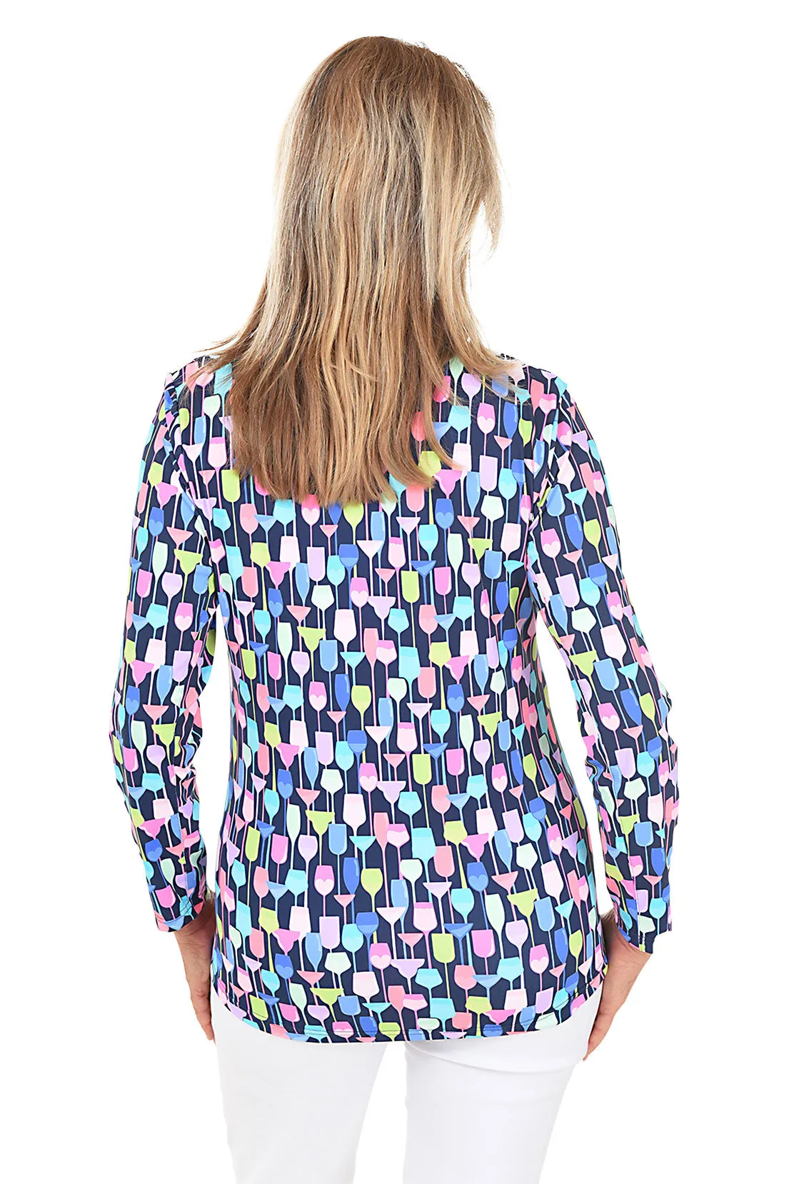 Wine Glasses Mock Neck UPF50  Top
