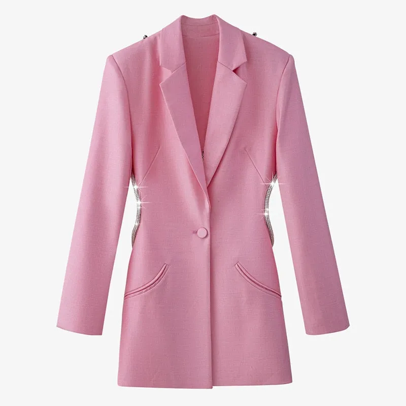 Women Notched Long Sleeve Backless Hollow Out Casual Coat
