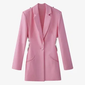 Women Notched Long Sleeve Backless Hollow Out Casual Coat