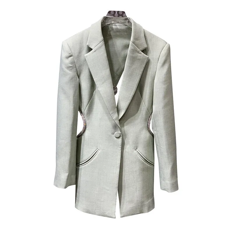 Women Notched Long Sleeve Backless Hollow Out Casual Coat