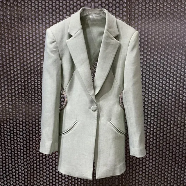 Women Notched Long Sleeve Backless Hollow Out Casual Coat