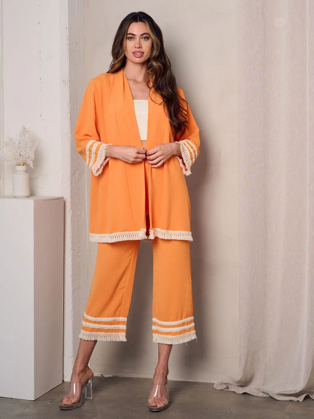 WOMEN'S 3/4 SLEEVES OPEN FRONT DETAILED CARDIGAN