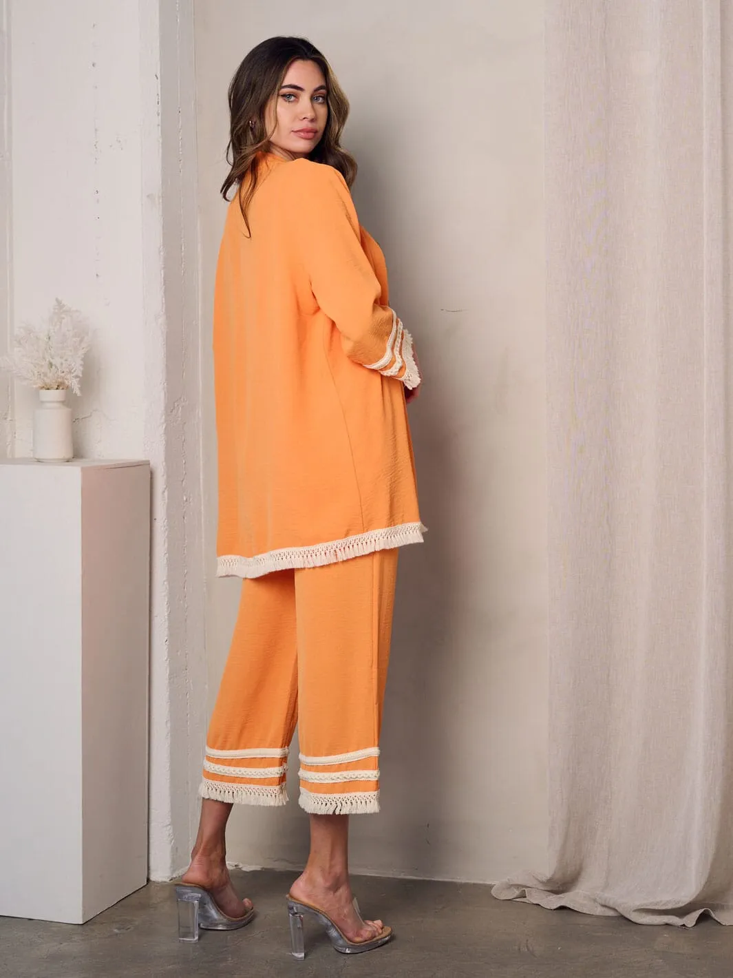 WOMEN'S 3/4 SLEEVES OPEN FRONT DETAILED CARDIGAN