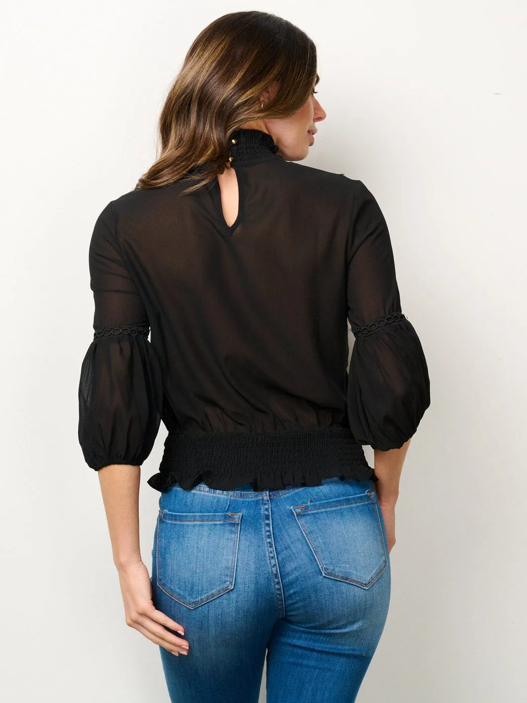 WOMEN'S 3/4 SLEEVES TURTLE NECK DETAILED BLOUSE TOP