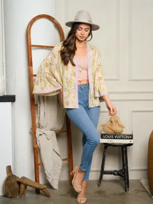 WOMEN'S BELL SLEEVE OPEN FLORAL CARDIGAN