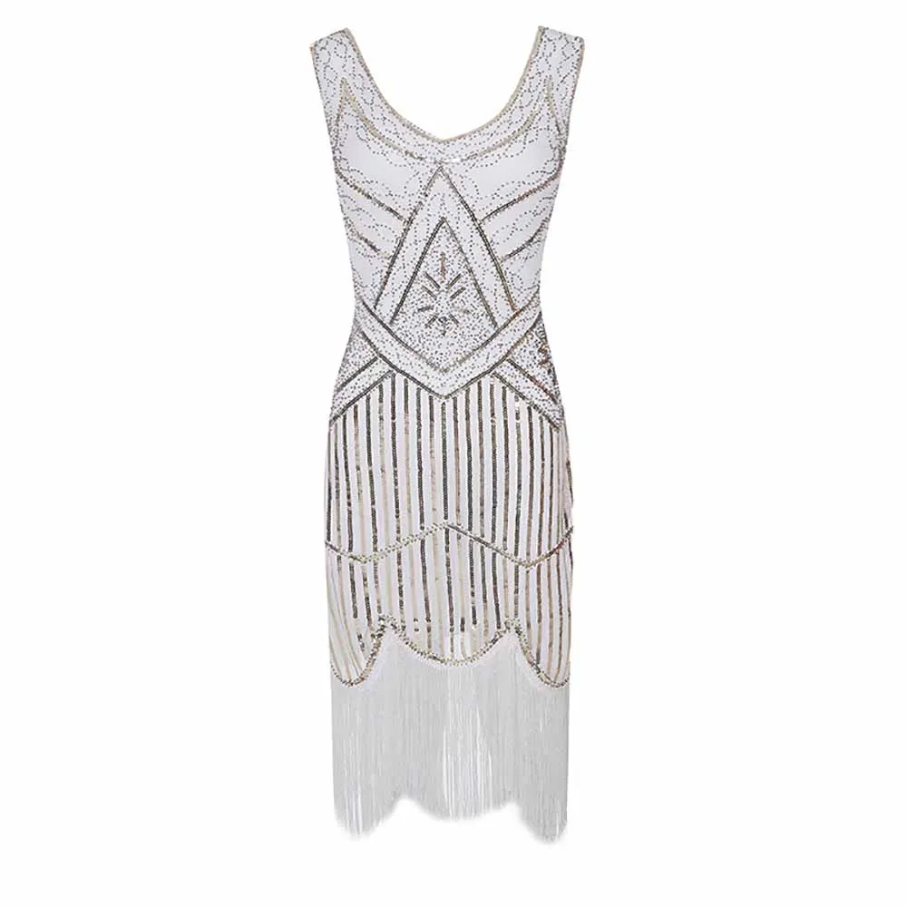 Women's Flapper Dresses 1920s V Neck Beaded Fringed Great Gatsby Dress