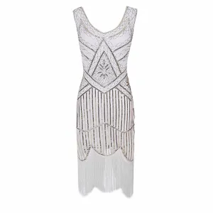 Women's Flapper Dresses 1920s V Neck Beaded Fringed Great Gatsby Dress