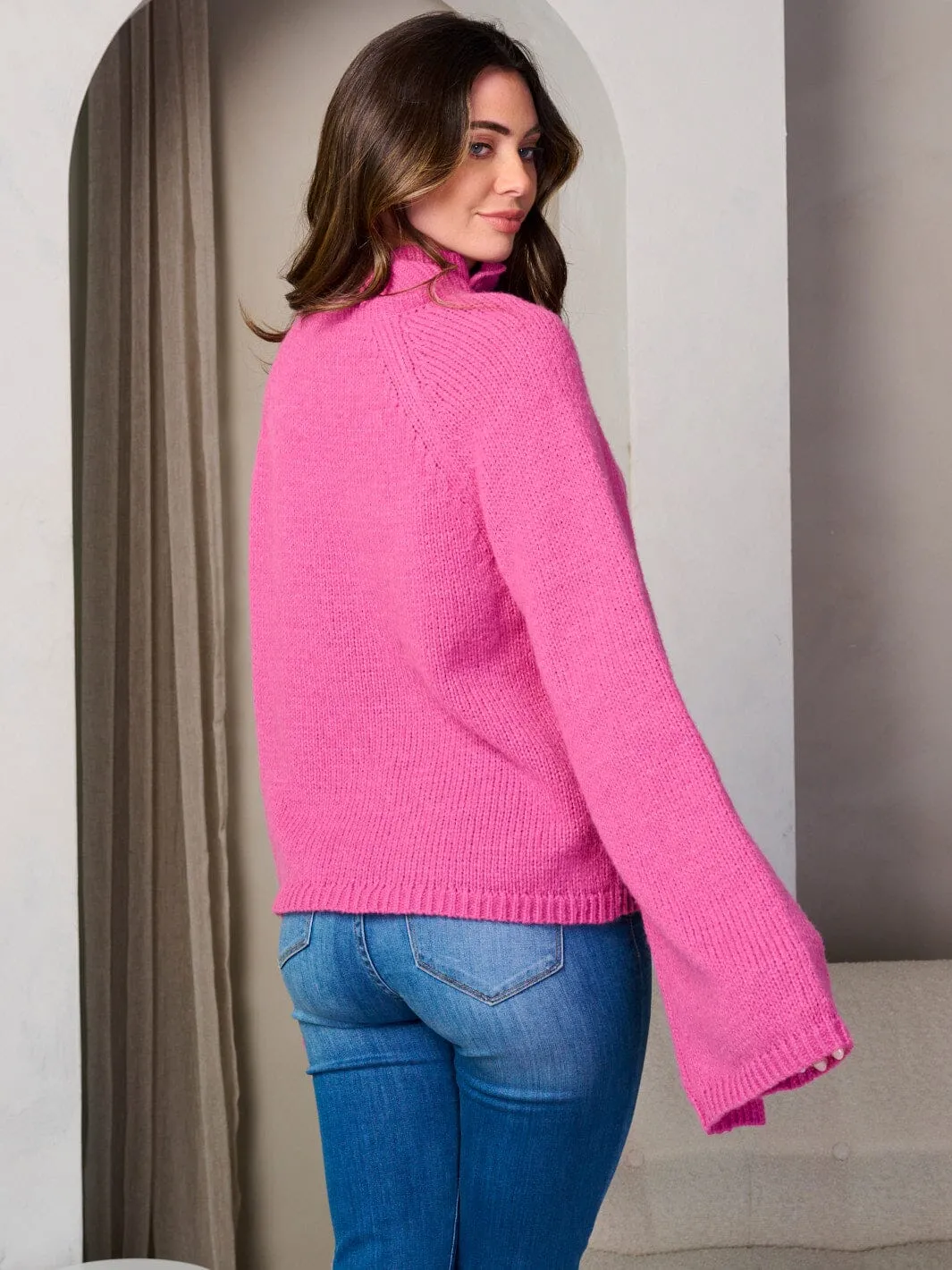 WOMEN'S LONG BELL SLEEVE TURTLE NECK PULLOVER SWEATER