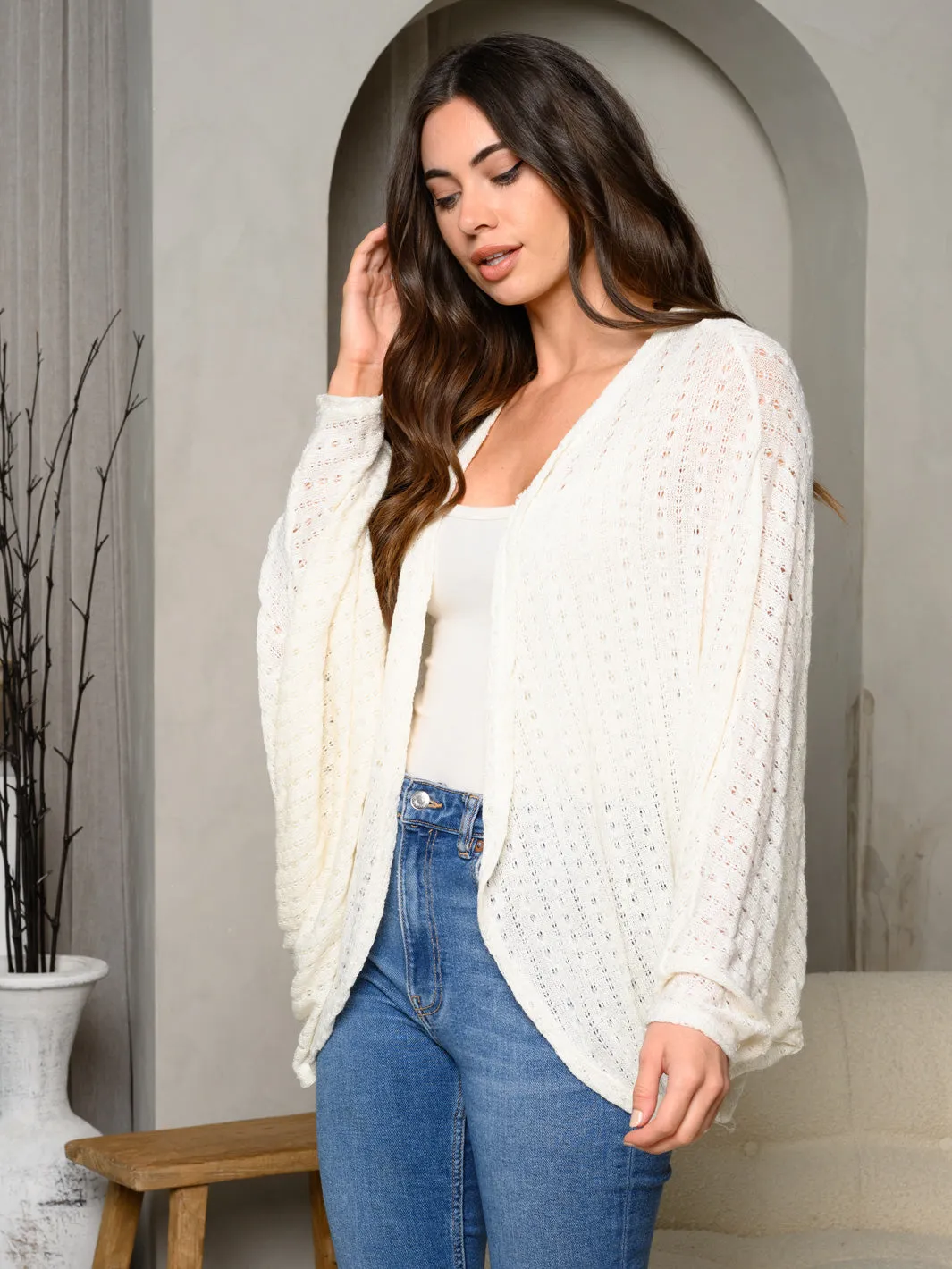 WOMEN'S LONG DRAPE SLEEVES SOLID OPEN FRONT CARDIGAN