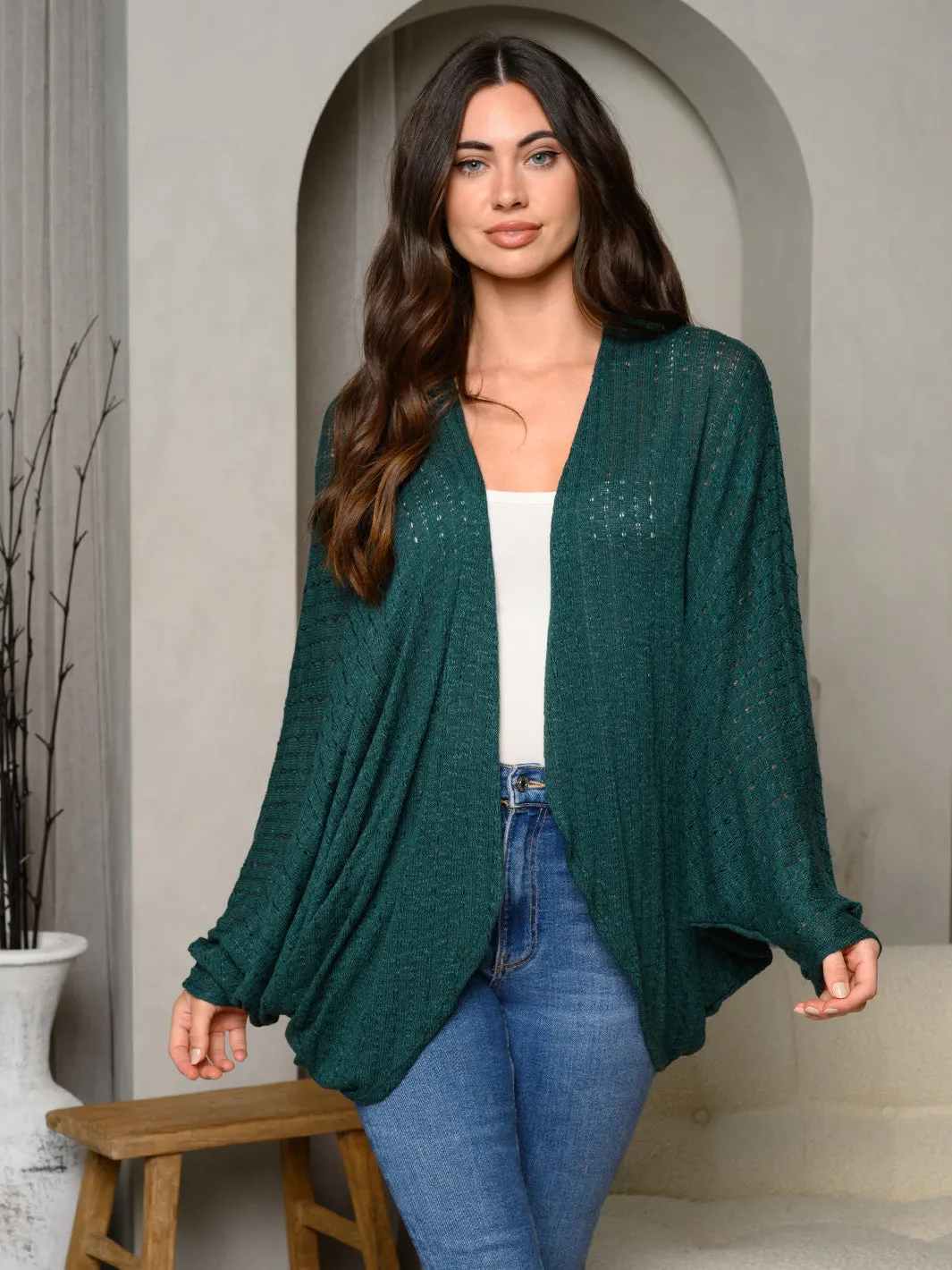 WOMEN'S LONG DRAPE SLEEVES SOLID OPEN FRONT CARDIGAN