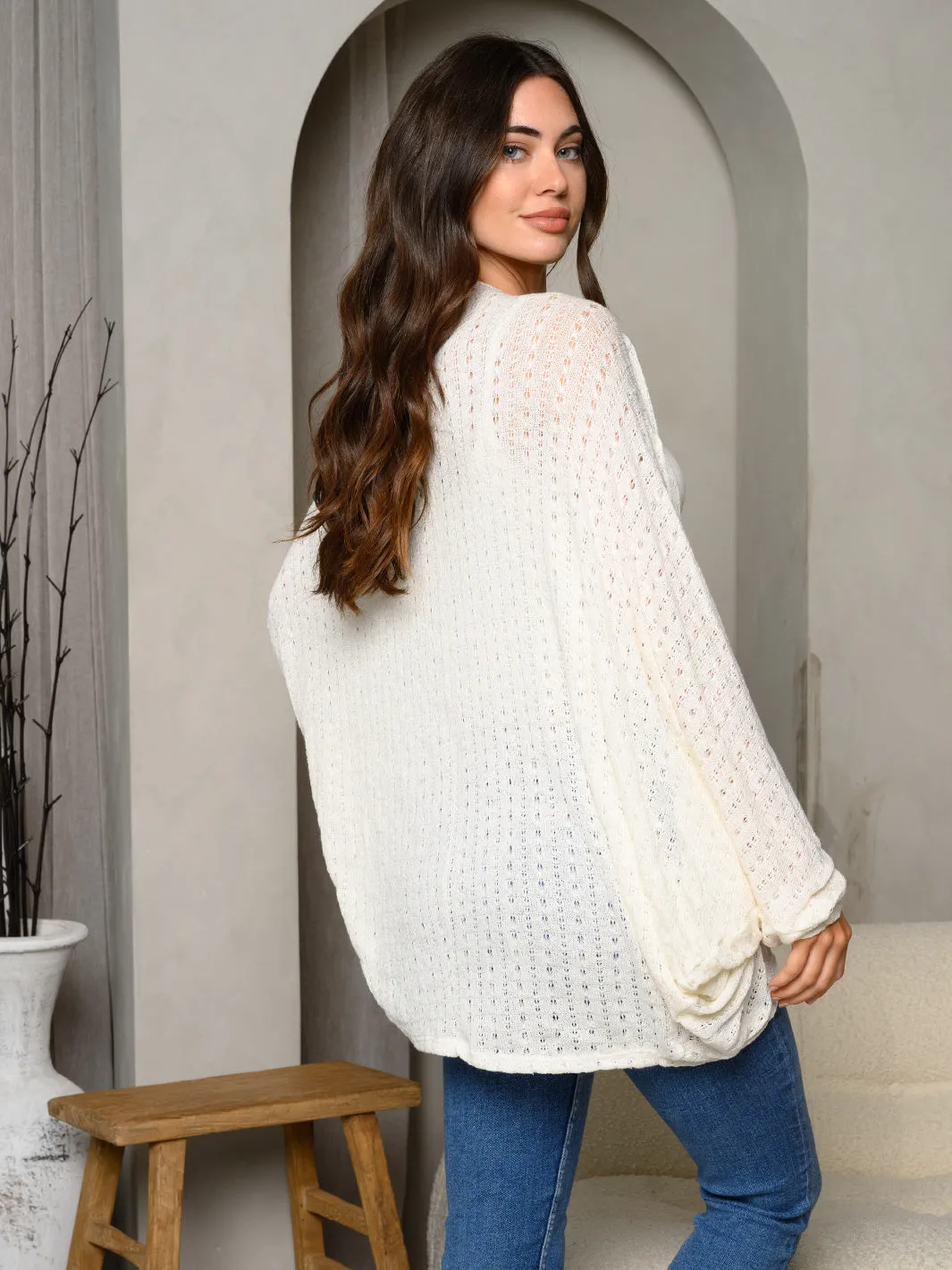 WOMEN'S LONG DRAPE SLEEVES SOLID OPEN FRONT CARDIGAN