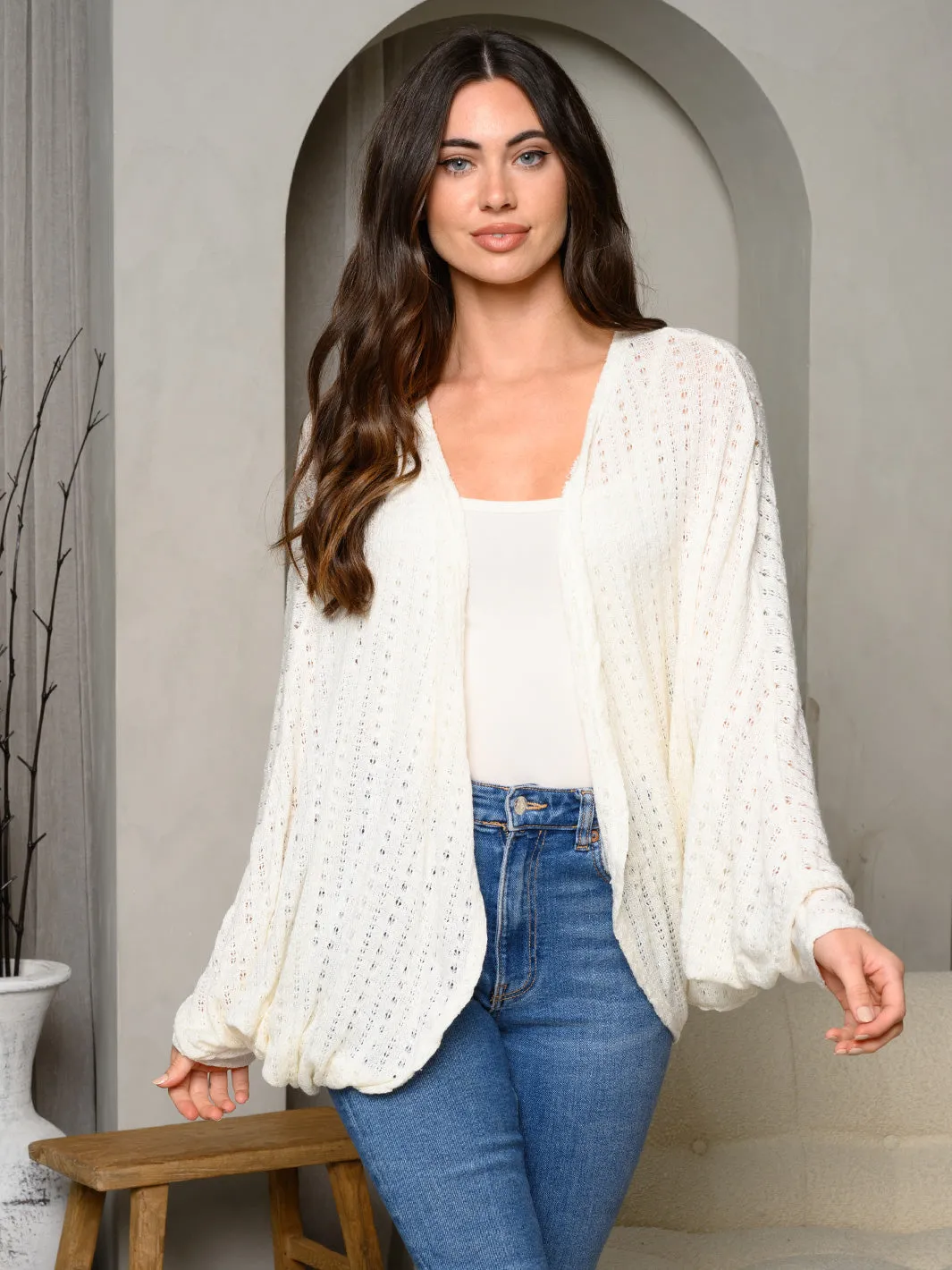 WOMEN'S LONG DRAPE SLEEVES SOLID OPEN FRONT CARDIGAN