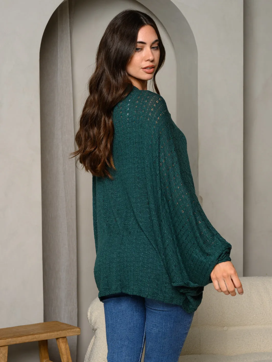 WOMEN'S LONG DRAPE SLEEVES SOLID OPEN FRONT CARDIGAN