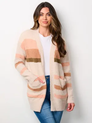 WOMEN'S LONG SLEEVE COLORBLOCK OPEN FRONT POCKETS CARDIGAN