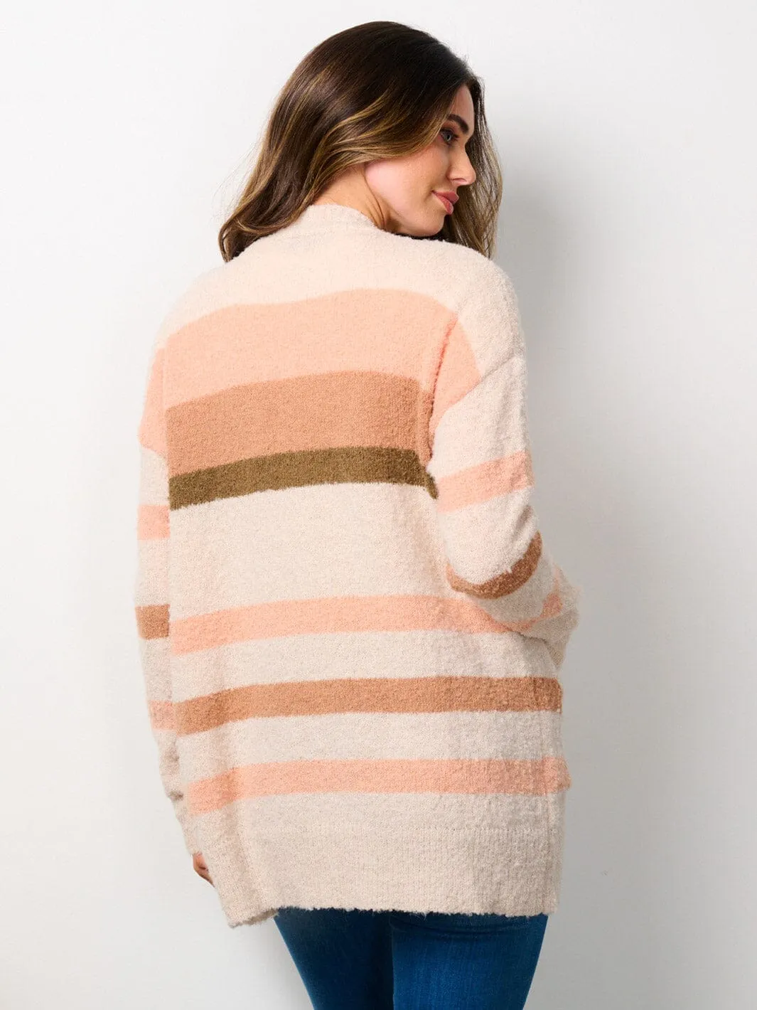 WOMEN'S LONG SLEEVE COLORBLOCK OPEN FRONT POCKETS CARDIGAN