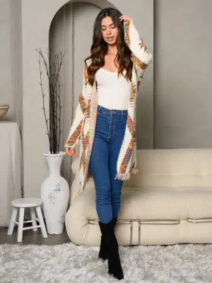 WOMEN'S LONG SLEEVE MULTI PRINT OPEN CARDIGAN