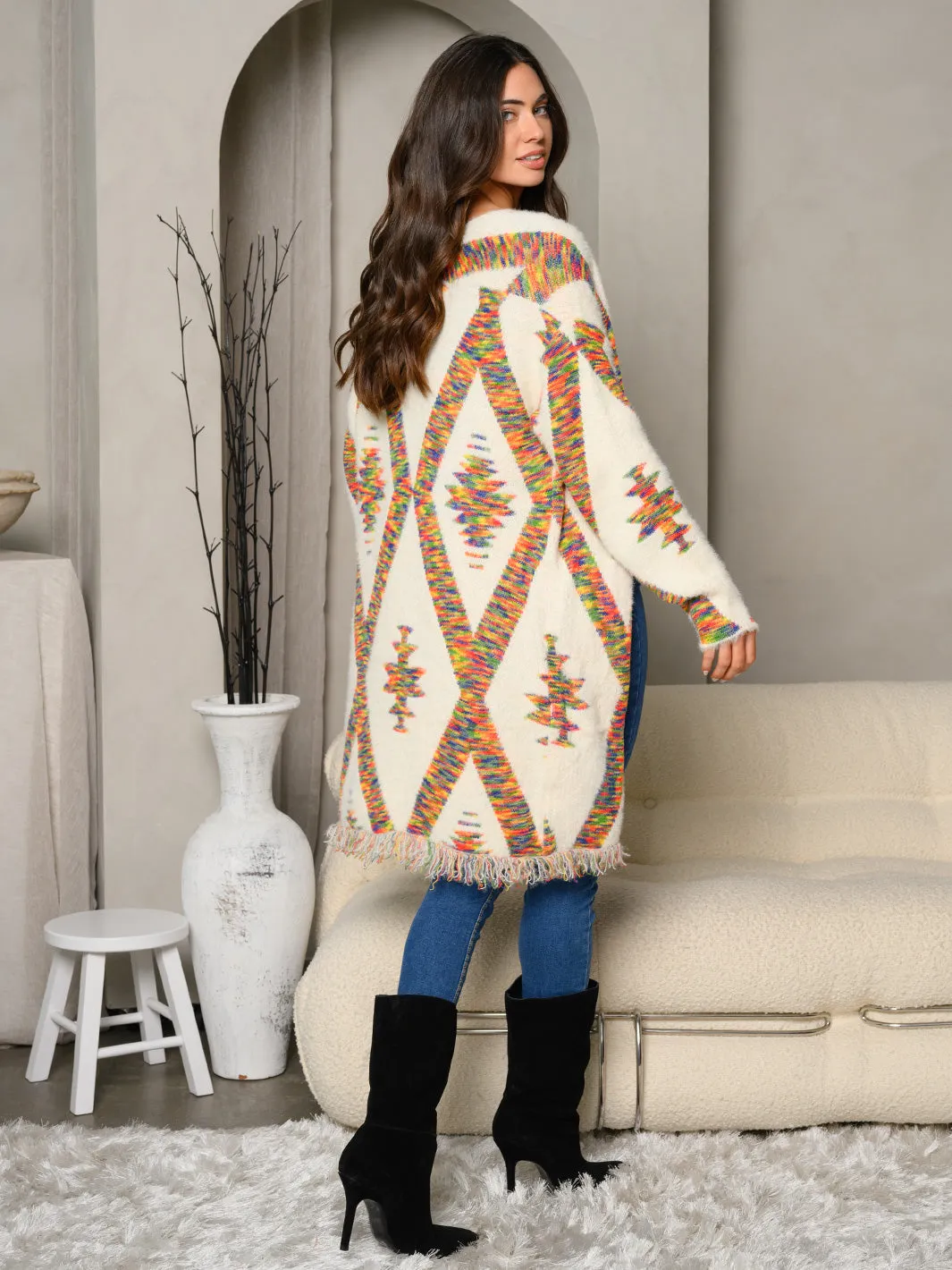 WOMEN'S LONG SLEEVE MULTI PRINT OPEN CARDIGAN