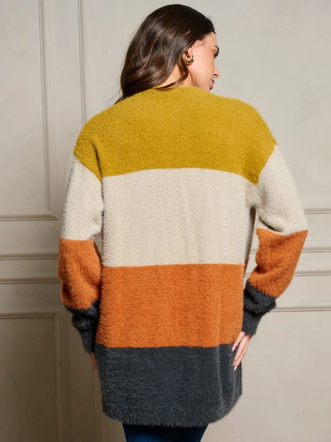 WOMEN'S LONG SLEEVE OPEN FRONT COLORBLOCK CARDIGAN