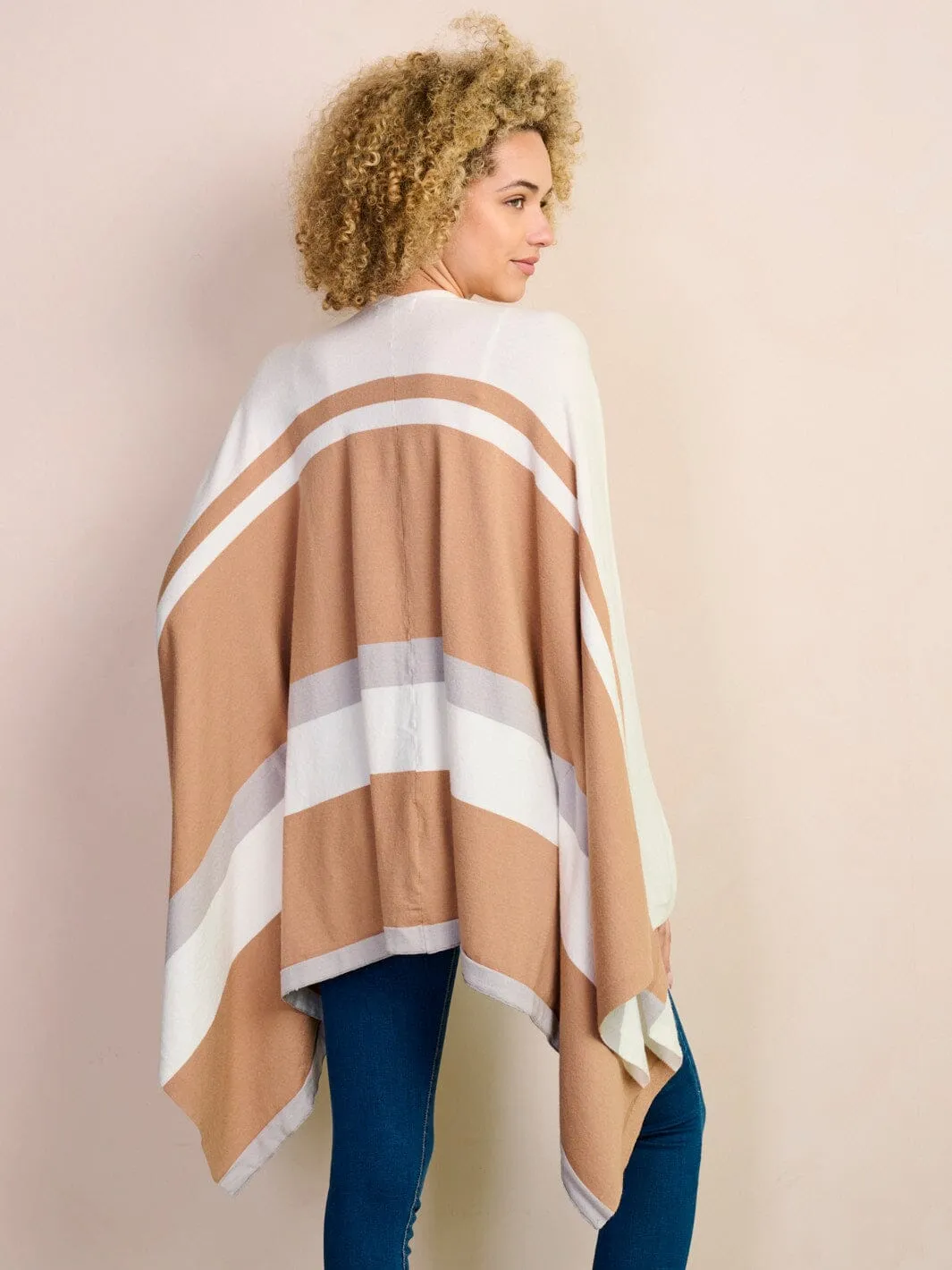 WOMEN'S LONG SLEEVE OPEN FRONT COLORBLOCK PONCHO