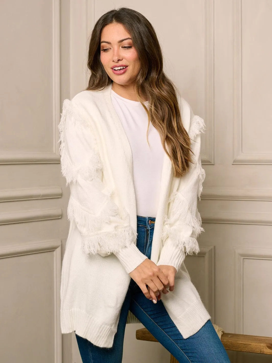 WOMEN'S LONG SLEEVE OPEN FRONT DETAILED CARDIGAN