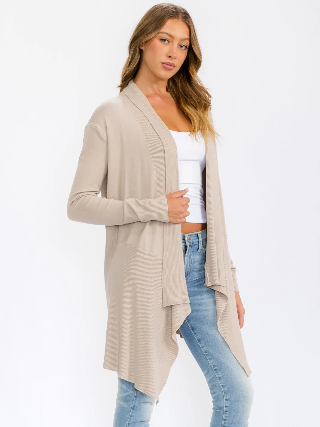 WOMEN'S LONG SLEEVE OPEN FRONT DRAPE CARDIGAN