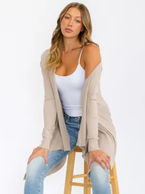 WOMEN'S LONG SLEEVE OPEN FRONT DRAPE CARDIGAN