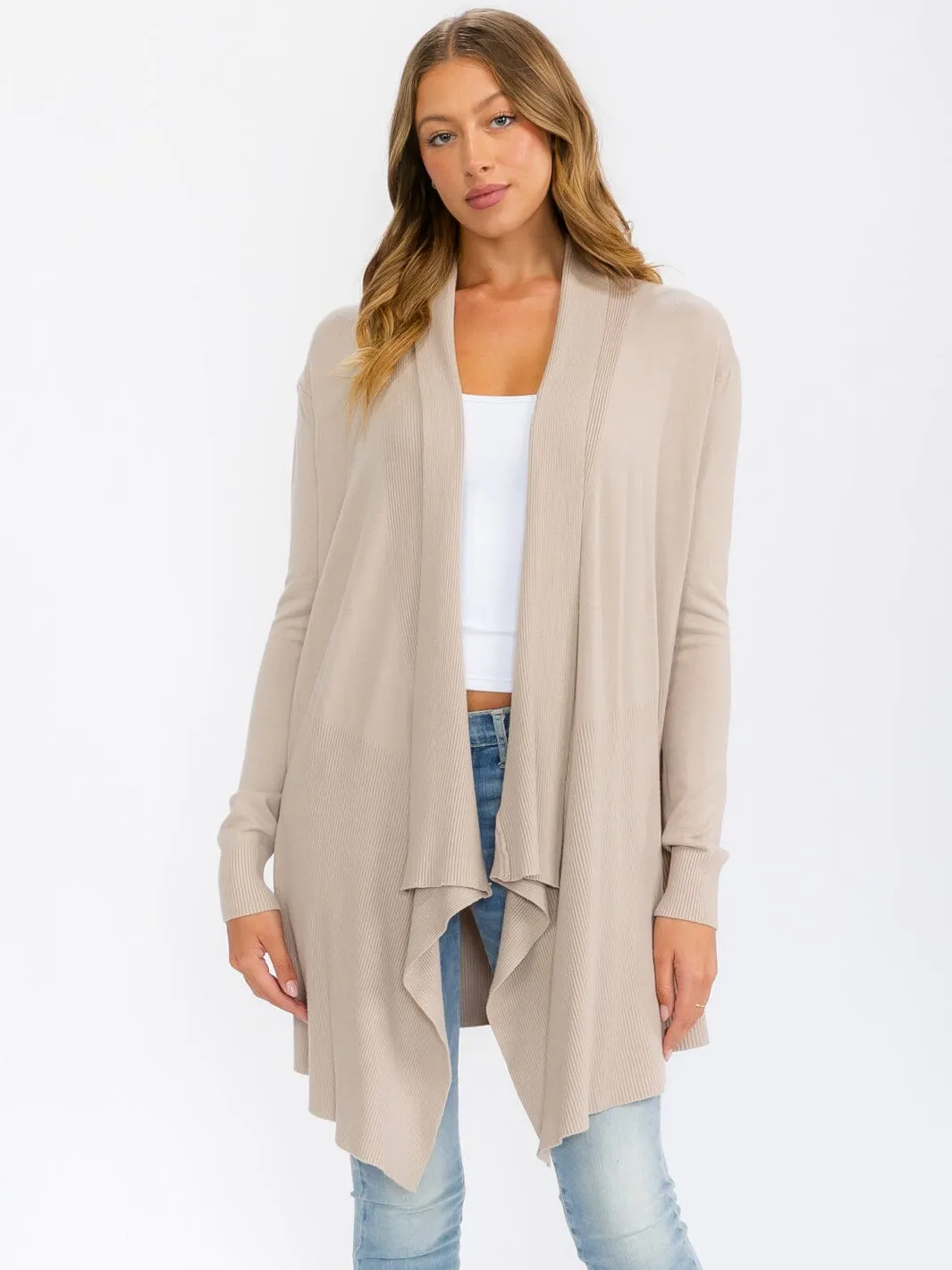 WOMEN'S LONG SLEEVE OPEN FRONT DRAPE CARDIGAN