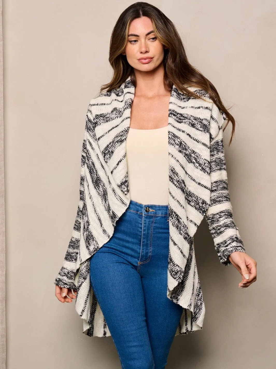 WOMEN'S LONG SLEEVE OPEN FRONT HIGH-LOW CARDIGAN