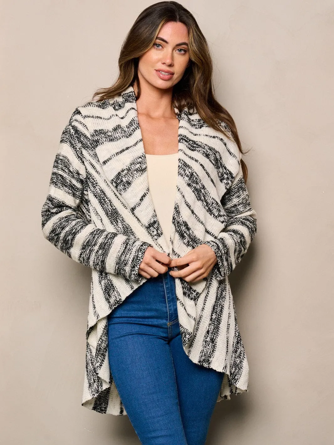 WOMEN'S LONG SLEEVE OPEN FRONT HIGH-LOW CARDIGAN
