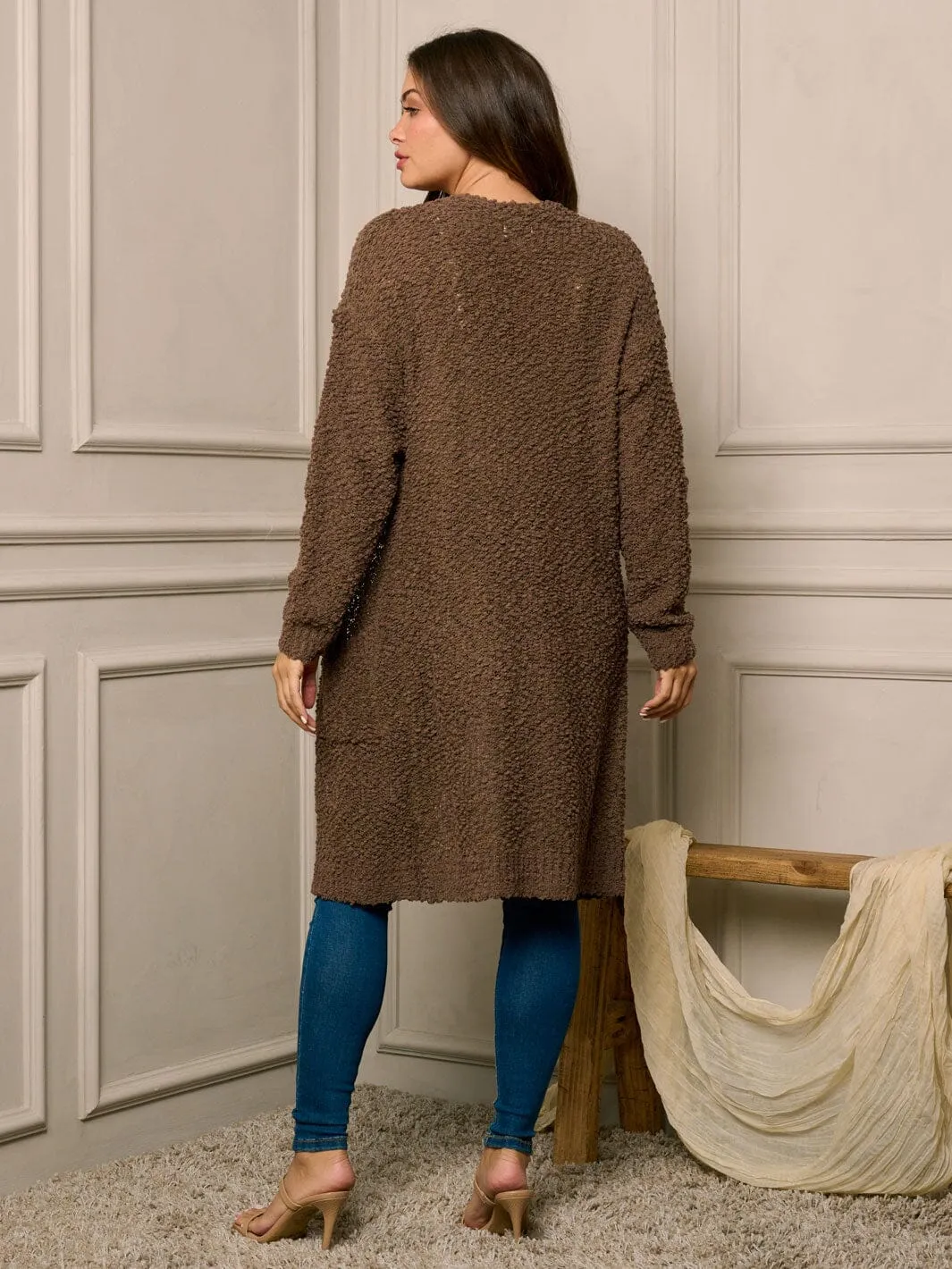 WOMEN'S LONG SLEEVE OPEN FRONT POCKETS CARDIGAN