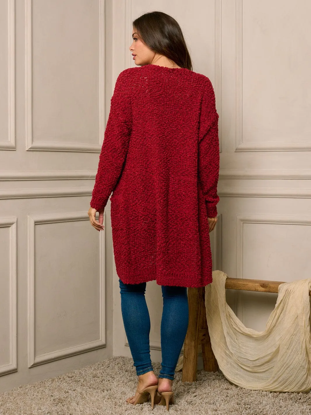WOMEN'S LONG SLEEVE OPEN FRONT POCKETS CARDIGAN