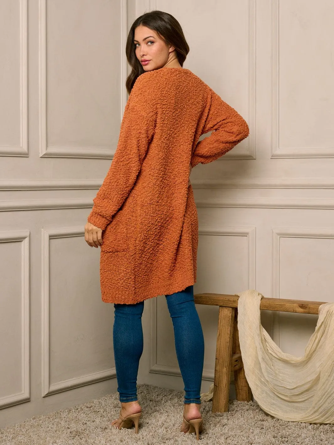 WOMEN'S LONG SLEEVE OPEN FRONT POCKETS CARDIGAN