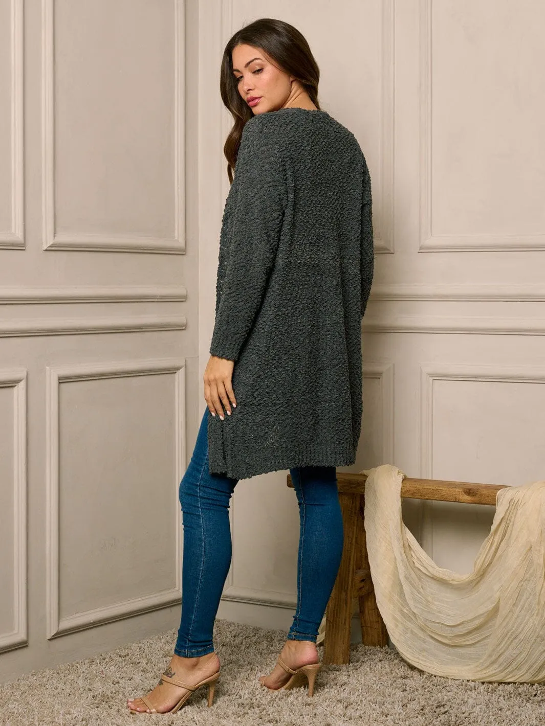 WOMEN'S LONG SLEEVE OPEN FRONT POCKETS CARDIGAN