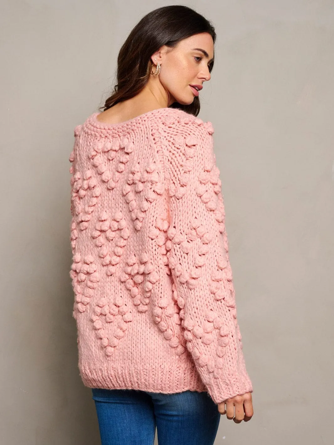 WOMEN'S LONG SLEEVE OPEN FRONT POM POM DETAILED CARDIGAN