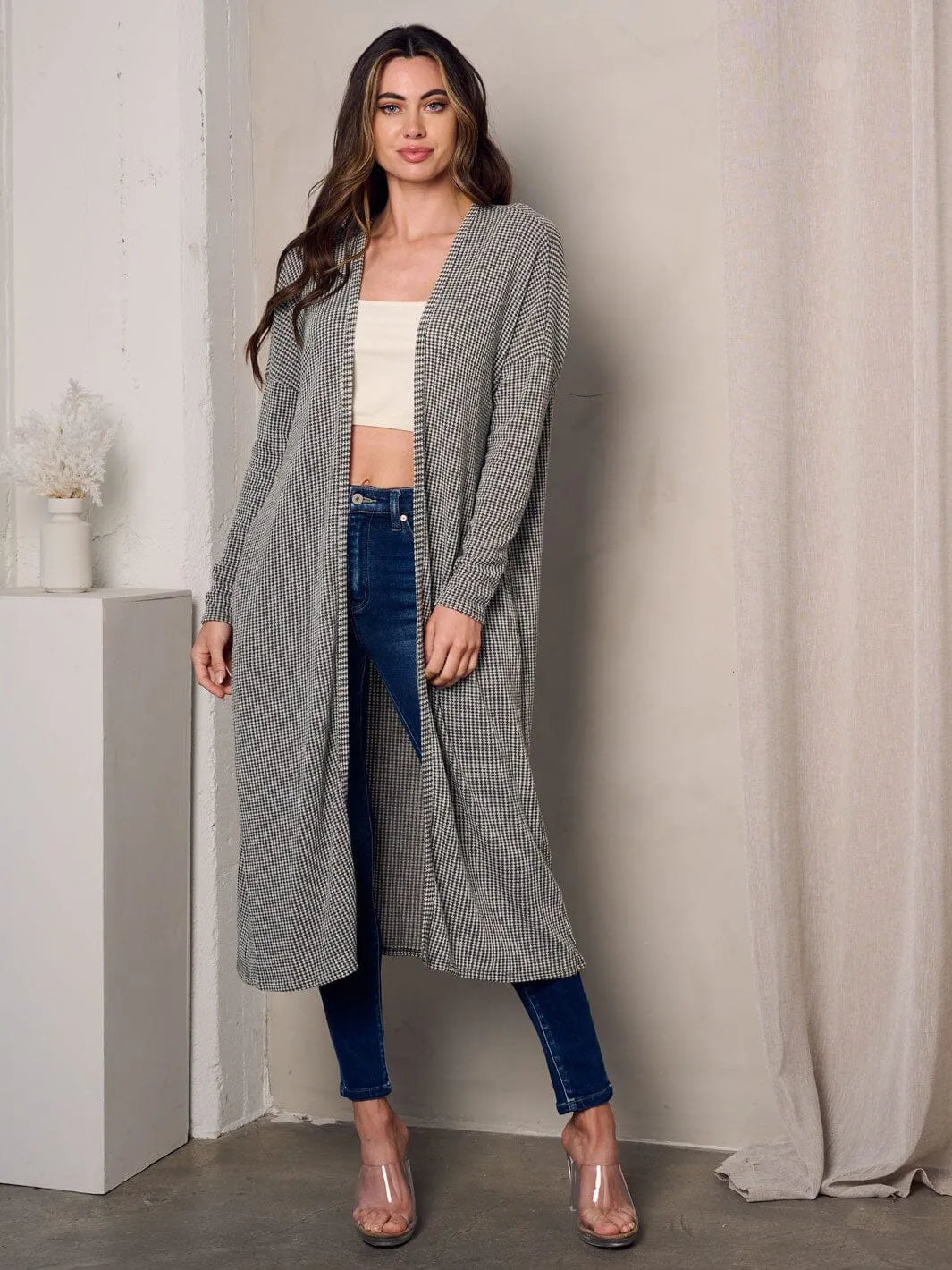 WOMEN'S LONG SLEEVE OPEN FRONT STRIPES CARDIGAN