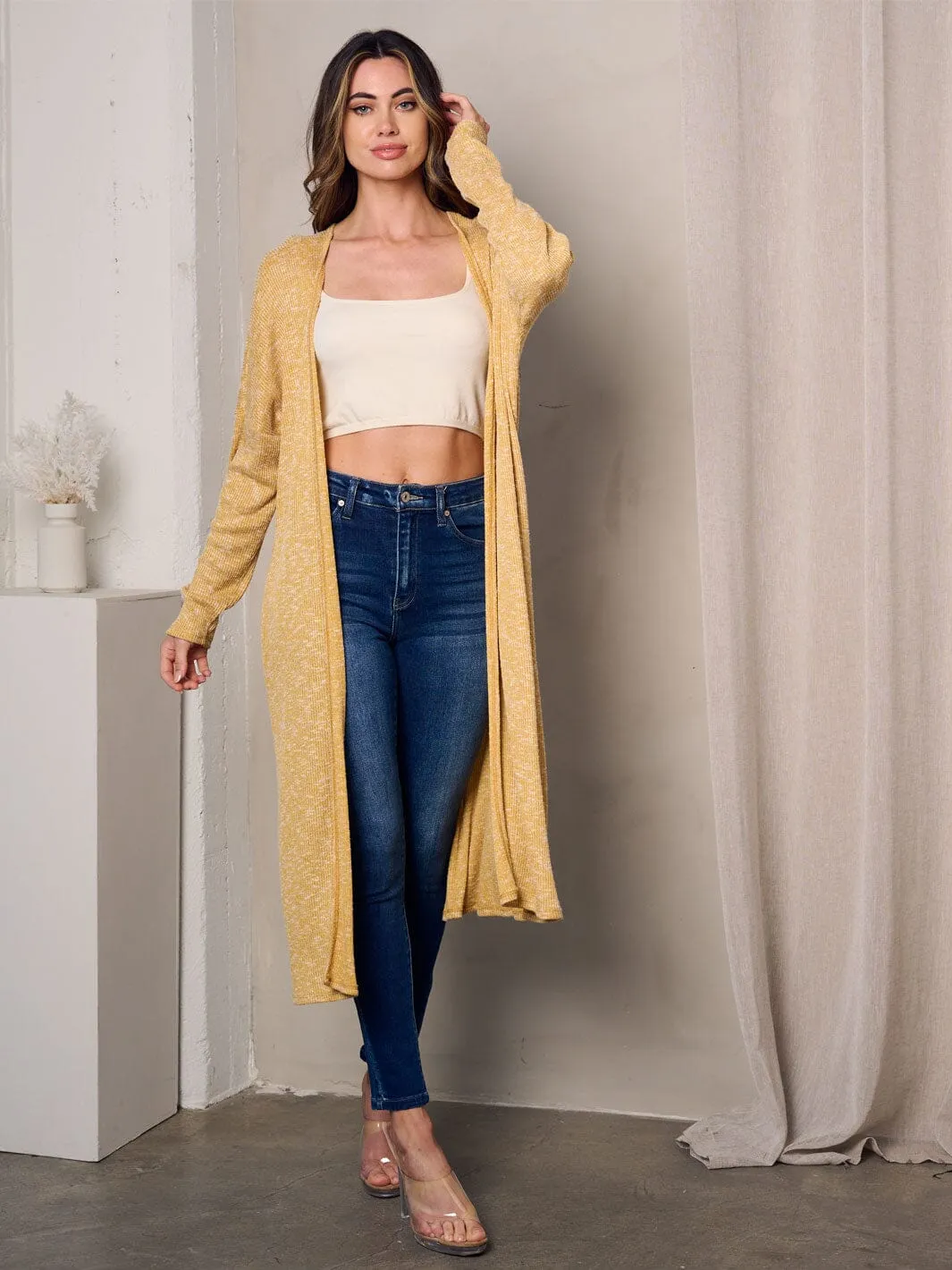 WOMEN'S LONG SLEEVE OPEN FRONT STRIPES CARDIGAN