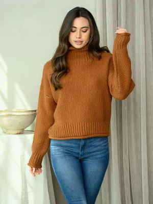 WOMEN'S LONG SLEEVE RIBBED TURTLE NECK PULLOVER SWEATER