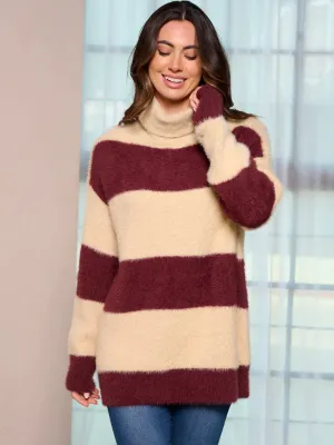 WOMEN'S LONG SLEEVE TURTLE NECK COLORBLOCK PULLOVER SWEATER