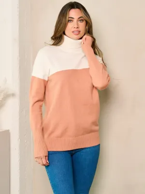WOMEN'S LONG SLEEVE TURTLE NECK COLORBLOCK TOP