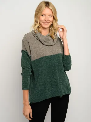 WOMEN'S LONG SLEEVE TURTLE NECK COLORBLOCK TOP