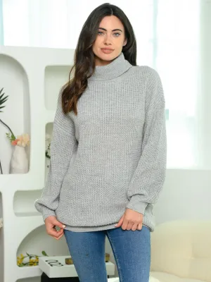 WOMEN'S LONG SLEEVE TURTLE NECK KNIT SWEATER