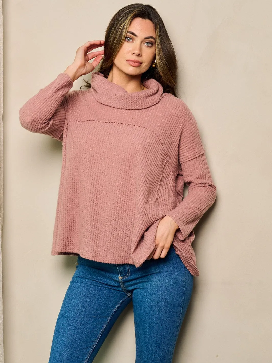 WOMEN'S LONG SLEEVE TURTLE NECK LOOSE FIT TOP
